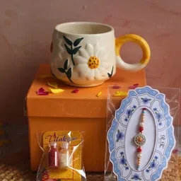 WEAVING HOMES Rakhi With Daisy Mug & Roli Chawal-33
