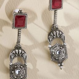 Priyaasi Silver-Plated Contemporary Oxidised Ruby Stone Studded Drop Earrings-12