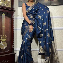 Aldwych Ethnic Motifs Woven Design Zari Banarasi Saree-image-6