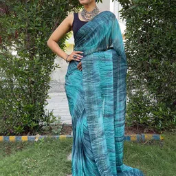 HERE&NOW Women Abstract Printed Poly Georgette Saree-20