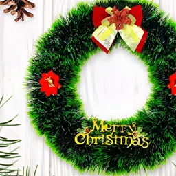 Ascension Green & Red Embellished Christmas Wreath Decor-23