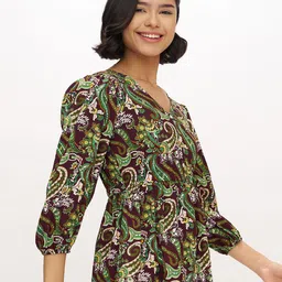 AASK Women's Polyester Printed Green Color Regular Top image 5