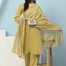 Nayam By Lakshita Women Floral Embroidered Regular Thread Work Kurta with Trousers & With Dupatta-picture-54
