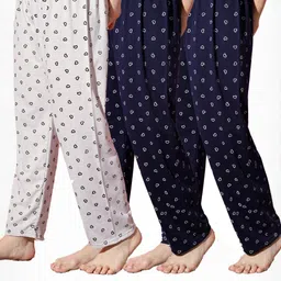 Pack of 3 Women Heart Printed Cotton Comfortable Pyjama/Lounge Pants-image-87