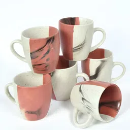 FABINALIV Rust & Cream-Coloured Printed Ceramic Matte Cups Set of Cups and Mugs image 3