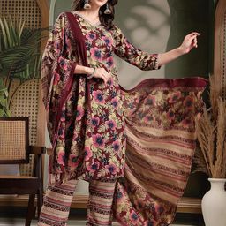 HERE&NOW Women Maroon Pure Cotton Kurta Sets-picture-12