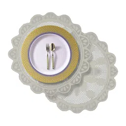 Kuber Industries Set Of 2 Cream-Coloured Cotton Round Plain Net Placemats image 5