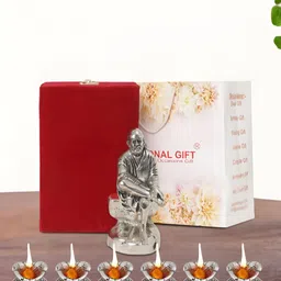 INTERNATIONAL GIFT Silver Plated Sai Baba Idol with 6 Diya Box and Bag-image-71