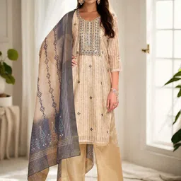 Anouk Women Ethnic Motifs Embroidered Regular Thread Work Chanderi Cotton Kurta with Palazzos & With Dupatta-picture-13