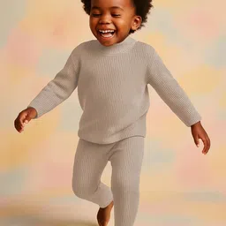 MiArcus Infants Kids Thermal High Neck Top & Pajama Set Beige-55