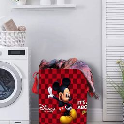 Kuber Industries Maroon & White Disney Mickey Print Non Woven Foldable Laundry Basket-45 L-10