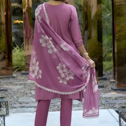 ZIRVI Panelled A-Line Kurta With Trousers & Dupatta image 5