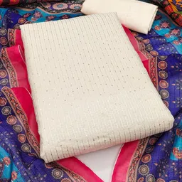 SHADOW & SAINING Striped Embroidered Sequinned Chanderi Cotton Unstitched Dress Material-image-61