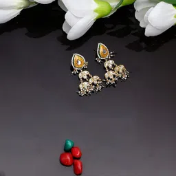 DUGRISTYLE Gold-Plated Kundan Studded Contemporary Drop Earrings-32