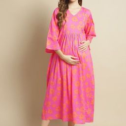 Secret Wish Women Printed Pure Cotton Maternity Nightdress-image-47