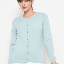 Madame Women Solid Round Neck Button Detail Cardigan-picture-17