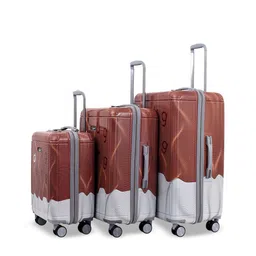 Luggero Set Of 3 Brown Printed 360-Degree Wheeling Suitcase Bag image 5