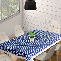 LooMantha Blue Geometric Printed Waterproof Plastic 6-Seater Table Cover-18