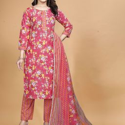 SANJANA SILK Women Regular Pure Cotton Kurta with Trousers & With Dupatta-image-96