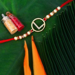 Vighnaharta Gold Plated Cubic Zirconia Studded L Alphabet Thread Rakhi-image-39