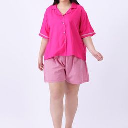 Qurvii+ Women Checked Shirt & Shorts Night suits-image-37