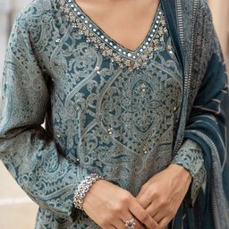 Anouk Ethnic Motifs Printed Regular Mirror Work Cotton Silk Kurta & Palazzos & Dupatta image 4