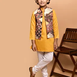 PRINTINDIA Boys Band Collar Straight Kurta with Trouser & Nehru Jacket-image-88