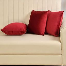 Yellow Weaves Maroon 3 Pieces Velvet Square Cushion Covers-image-98