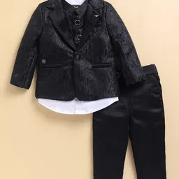 LITTLE COLLARS Boys Self Design Notched Lapel Collar 4 Piece Suit-image-10