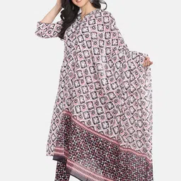 Fourleaf Women Floral Printed Regular Pure Cotton Kurta with Trousers & With Dupatta-31