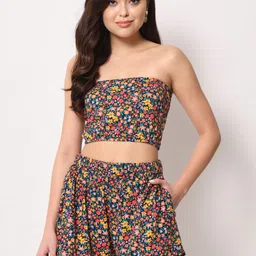 BAESD Floral Printed Strapless Crop Top With Shorts-image-5