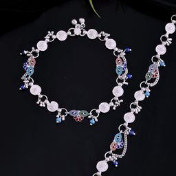 Silvermerc Designs Silver-Plated Artificial Beads Beaded Floral and Coin Charms Anklet-image-28