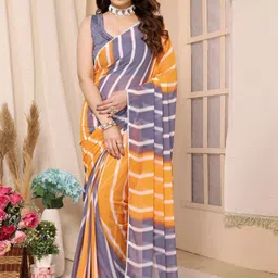 DIVASTRI Striped Embroidered Pure Georgette Ready to Wear Mysore Silk Saree-49
