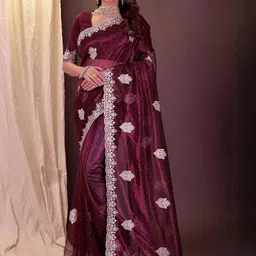 Moda Rapido Ethnic Motifs Beads and Stones Net Saree-picture-3