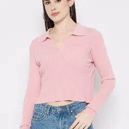 Camey Women Ribbed Woollen Crop Pullover-image-16