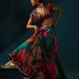 Basil leaf Floral Printed Made to Measure Lehenga & Blouse With Dupatta image 4