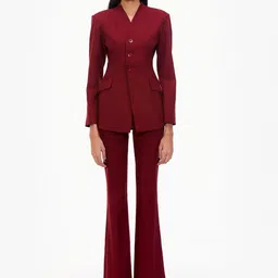 QUA Solid Collarless Single-Breasted Blazer-picture-30