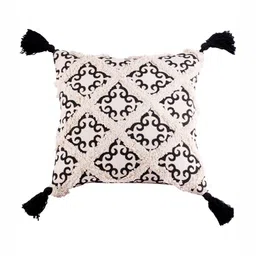 Decazone White & Black Ethnic Motifs Printed Cotton Square Cushion Cover-9