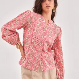 QOMN Floral Print Puff Sleeve Cotton Top-picture-6