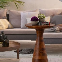 Metalsmith Brown Wooden Round Bedside Table-image-14