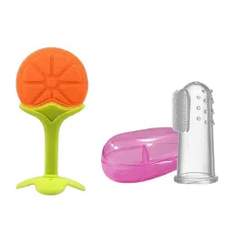 Kalra Magic Infants 2Pc Orange-Colored & Transparent Fruit Teether With Finger Brush-picture-27