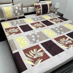 Pure Decor Brown & White Floral 350 TC Queen Bedsheet with 2 Pillow Covers-image-46