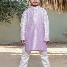 Stuffie Land Boys Embroidered Regular Sequinned Dupion Silk Kurta with Pyjamas image 4