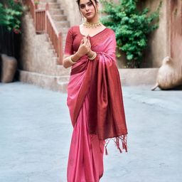 BLEESBURY Woven Design Zari Pure Silk Banarasi Saree-image-32