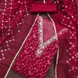 SHADOW & SAINING Floral Embroidered Sequinned Organza Semi-Stitched Dress Material-image-91