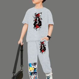 MODARUE Boys Anime Printed Round Neck T-shirt With Joggers-image-99