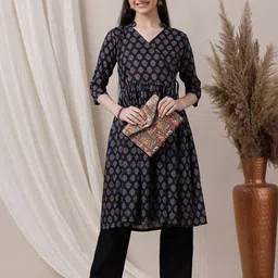 Inddus Girls Floral Printed Angrakha Kurta with Trousers-image-33