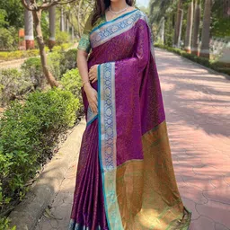 all about you Woven Design Zari Silk Blend Kanjeevaram Saree-image-70