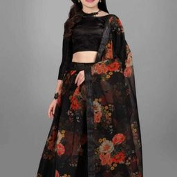 F Plus Fashion Girls Black Net Semi-Stitched Lehenga Choli-image-38