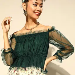 Moda Rapido Off-Shoulder Cape Sleeve Net Top-image-49